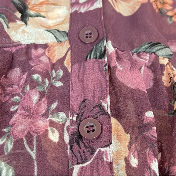 Torrid Chiffon Tunic Top Floral Burgundy Hi Lo 3/4 Roll Tab Sleeve Size 2X - Picture 7 of 11